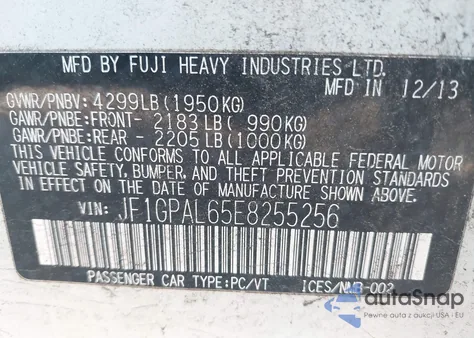 2014 Subaru Impreza 2.0I Sport Premium from USA, damaged, VIN JF1GPAL65E8255256